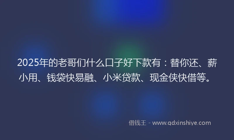 2025年的老哥们什么口子好下款有：替你还、薪小用、钱袋快易融、小米贷款、现金侠快借等。