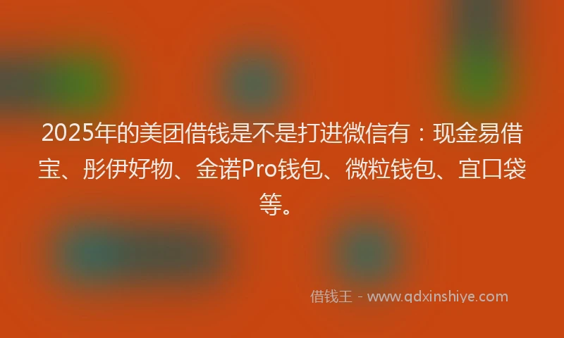2025年的美团借钱是不是打进微信有：现金易借宝、彤伊好物、金诺Pro钱包、微粒钱包、宜口袋等。