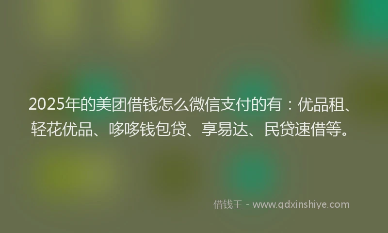 2025年的美团借钱怎么微信支付的有：优品租、轻花优品、哆哆钱包贷、享易达、民贷速借等。