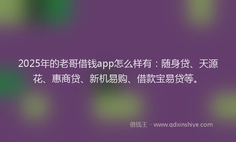 2025年的老哥借钱app怎么样有：随身贷、天源花、惠商贷、新机易购、借款宝易贷等。