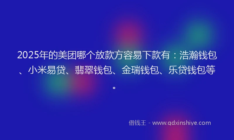 2025年的美团哪个放款方容易下款有：浩瀚钱包、小米易贷、翡翠钱包、金瑞钱包、乐贷钱包等。