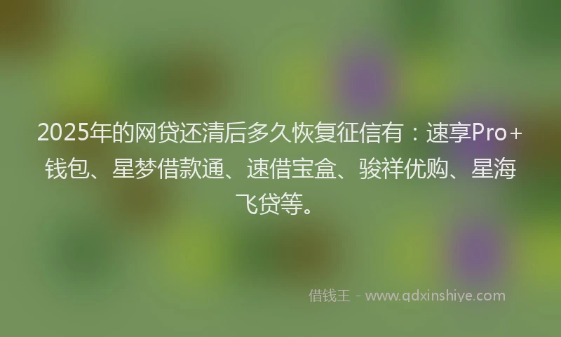 2025年的网贷还清后多久恢复征信有：速享Pro+钱包、星梦借款通、速借宝盒、骏祥优购、星海飞贷等。