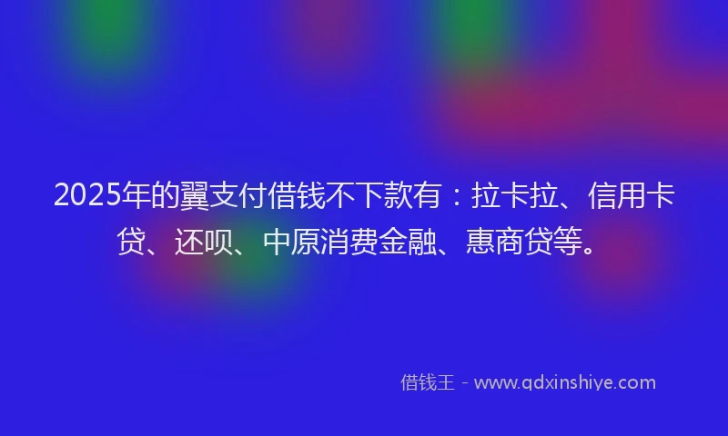 2025年的翼支付借钱不下款有：拉卡拉、信用卡贷、还呗、中原消费金融、惠商贷等。