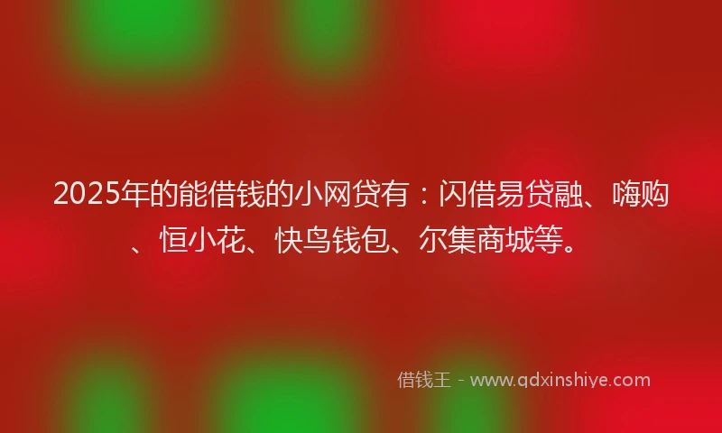 2025年的能借钱的小网贷有：闪借易贷融、嗨购、恒小花、快鸟钱包、尔集商城等。