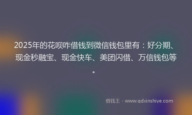 2025年的花呗咋借钱到微信钱包里有：好分期、现金秒融宝、现金快车、美团闪借、万信钱包等。