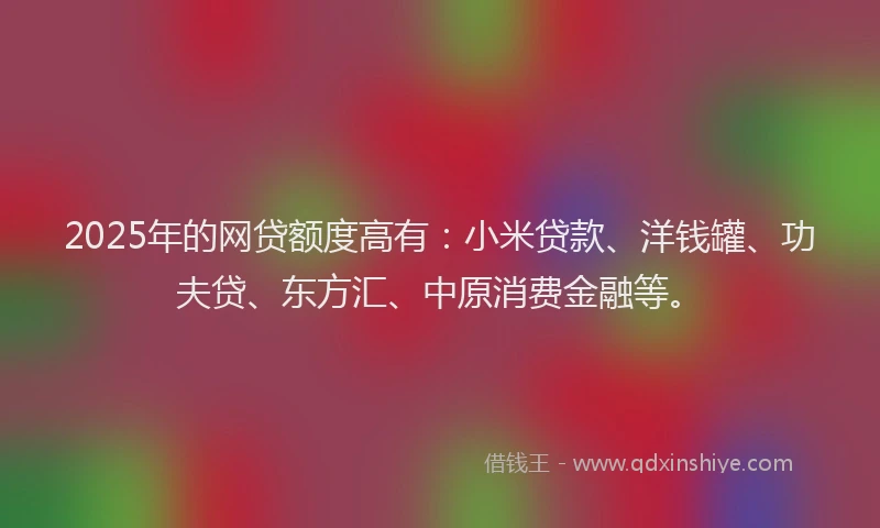 2025年的网贷额度高有：小米贷款、洋钱罐、功夫贷、东方汇、中原消费金融等。