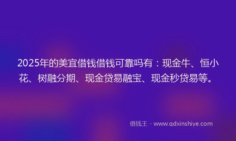 2025年的美宜借钱借钱可靠吗有：现金牛、恒小花、树融分期、现金贷易融宝、现金秒贷易等。