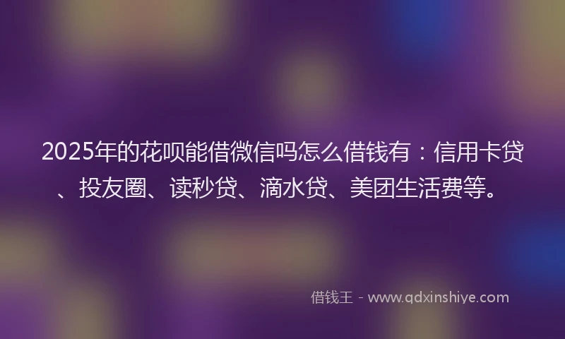 2025年的花呗能借微信吗怎么借钱有：信用卡贷、投友圈、读秒贷、滴水贷、美团生活费等。