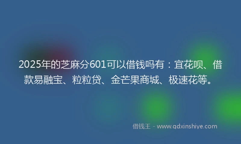 2025年的芝麻分601可以借钱吗有：宜花呗、借款易融宝、粒粒贷、金芒果商城、极速花等。