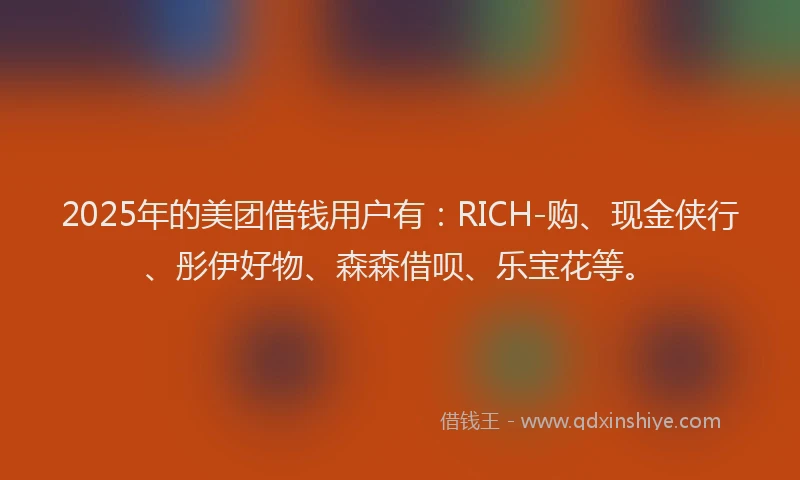 2025年的美团借钱用户有：RICH-购、现金侠行、彤伊好物、森森借呗、乐宝花等。