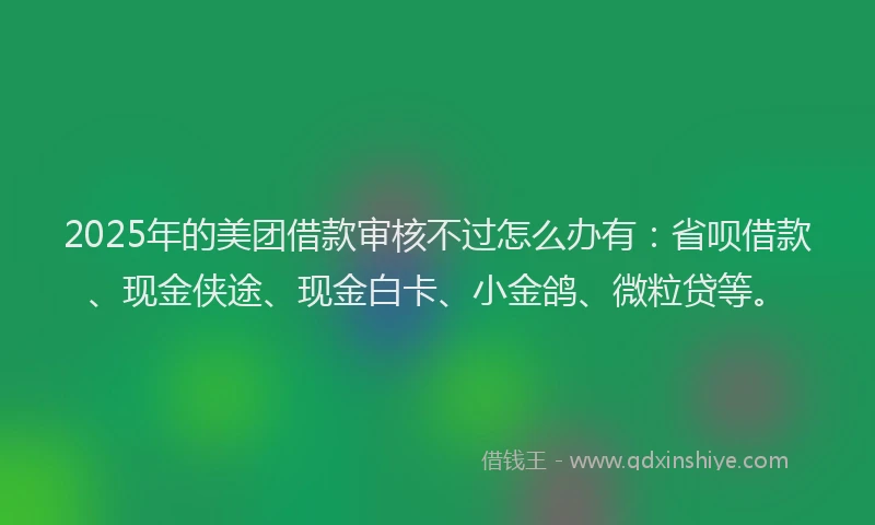 2025年的美团借款审核不过怎么办有：省呗借款、现金侠途、现金白卡、小金鸽、微粒贷等。