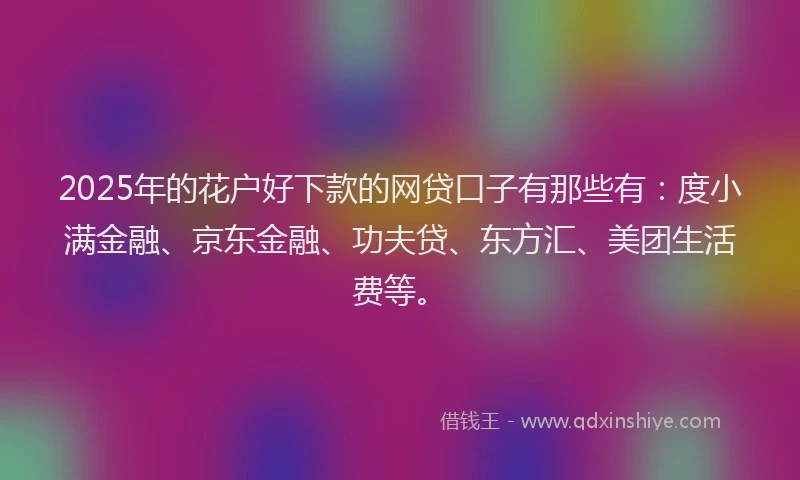 2025年的花户好下款的网贷口子有那些有：度小满金融、京东金融、功夫贷、东方汇、美团生活费等。