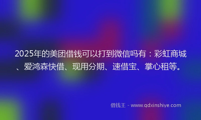 2025年的美团借钱可以打到微信吗有：彩虹商城、爱鸿森快借、现用分期、速借宝、掌心租等。