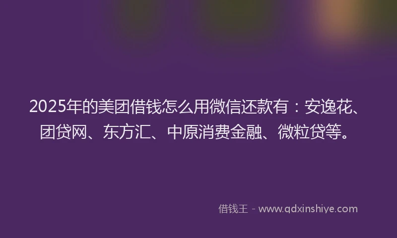2025年的美团借钱怎么用微信还款有：安逸花、团贷网、东方汇、中原消费金融、微粒贷等。