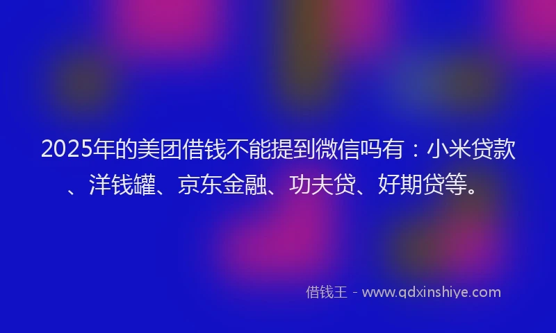 2025年的美团借钱不能提到微信吗有：小米贷款、洋钱罐、京东金融、功夫贷、好期贷等。