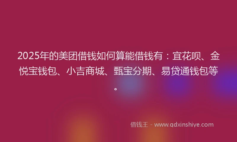 2025年的美团借钱如何算能借钱有：宜花呗、金悦宝钱包、小吉商城、甄宝分期、易贷通钱包等。
