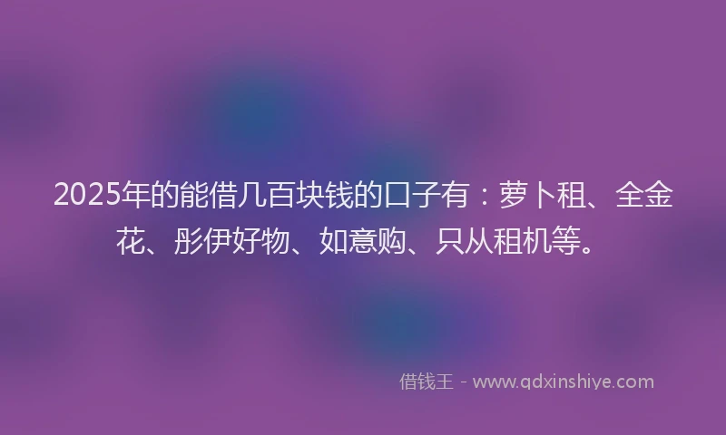 2025年的能借几百块钱的口子有：萝卜租、全金花、彤伊好物、如意购、只从租机等。