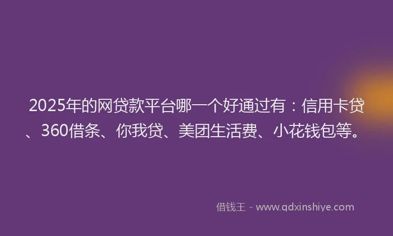 2025年的网贷款平台哪一个好通过有：信用卡贷、360借条、你我贷、美团生活费、小花钱包等。