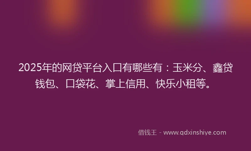 2025年的网贷平台入口有哪些有：玉米分、鑫贷钱包、口袋花、掌上信用、快乐小租等。