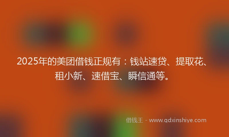 2025年的美团借钱正规有：钱站速贷、提取花、租小新、速借宝、瞬信通等。
