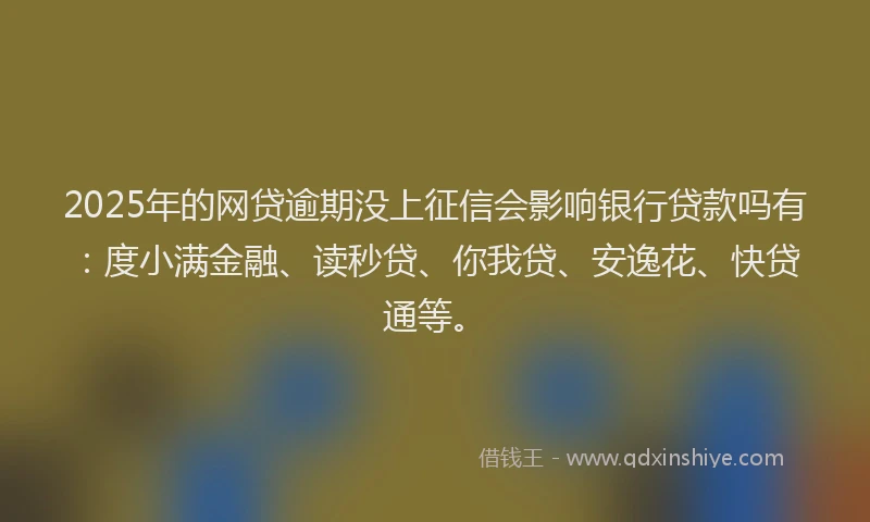 2025年的网贷逾期没上征信会影响银行贷款吗有：度小满金融、读秒贷、你我贷、安逸花、快贷通等。