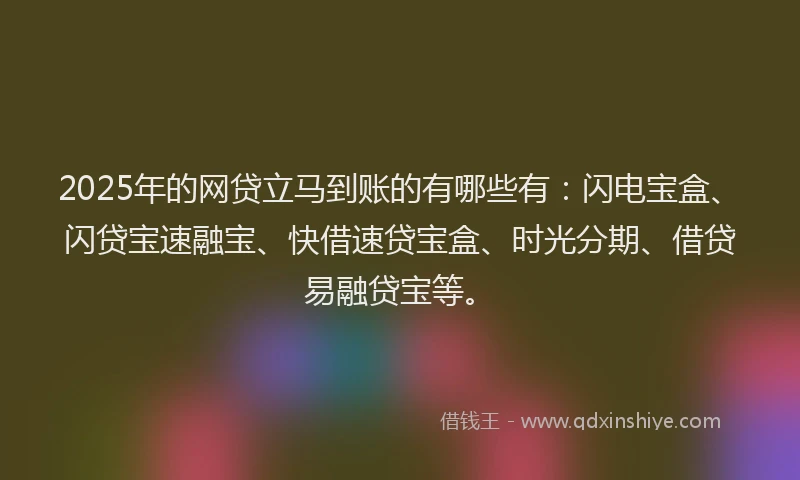 2025年的网贷立马到账的有哪些有：闪电宝盒、闪贷宝速融宝、快借速贷宝盒、时光分期、借贷易融贷宝等。