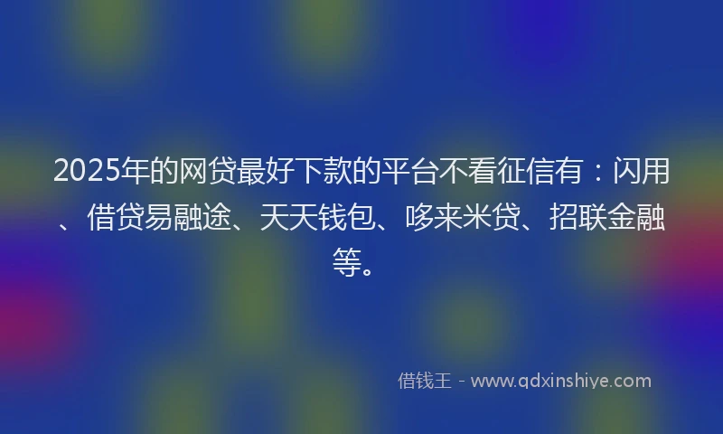2025年的网贷最好下款的平台不看征信有：闪用、借贷易融途、天天钱包、哆来米贷、招联金融等。