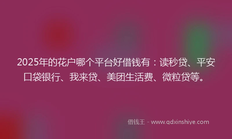 2025年的花户哪个平台好借钱有：读秒贷、平安口袋银行、我来贷、美团生活费、微粒贷等。