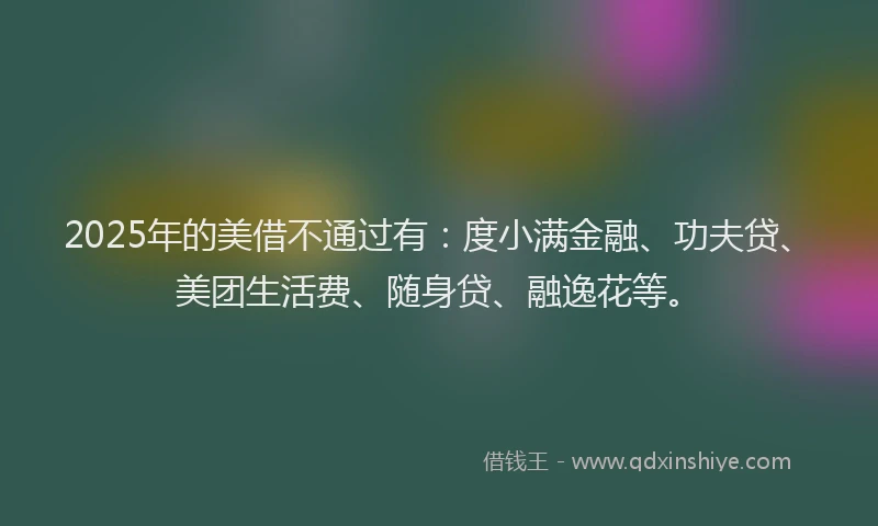 2025年的美借不通过有：度小满金融、功夫贷、美团生活费、随身贷、融逸花等。