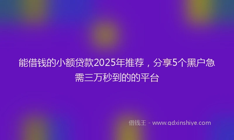 能借钱的小额贷款2025年推荐，分享5个黑户急需三万秒到的的平台