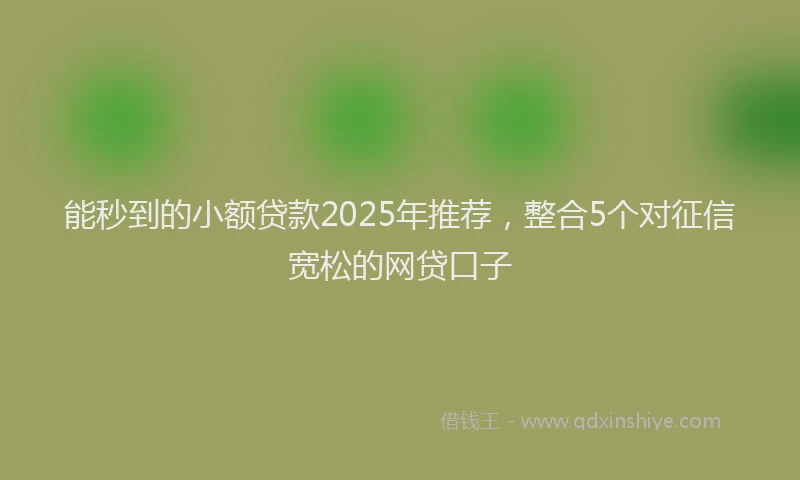 能秒到的小额贷款2025年推荐，整合5个对征信宽松的网贷口子