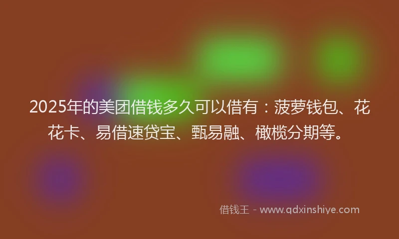 2025年的美团借钱多久可以借有：菠萝钱包、花花卡、易借速贷宝、甄易融、橄榄分期等。