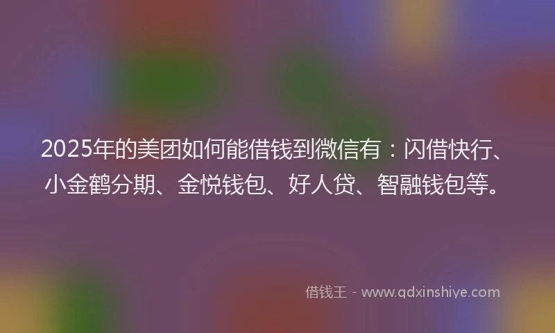 2025年的美团如何能借钱到微信有：闪借快行、小金鹤分期、金悦钱包、好人贷、智融钱包等。