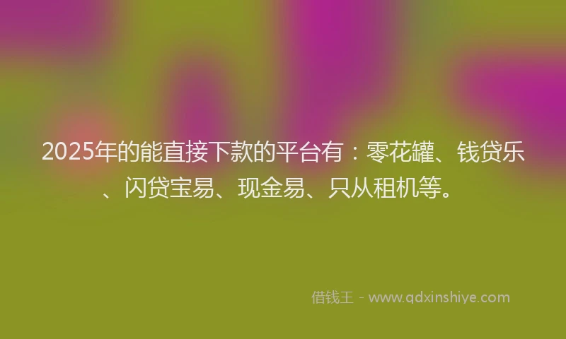2025年的能直接下款的平台有：零花罐、钱贷乐、闪贷宝易、现金易、只从租机等。