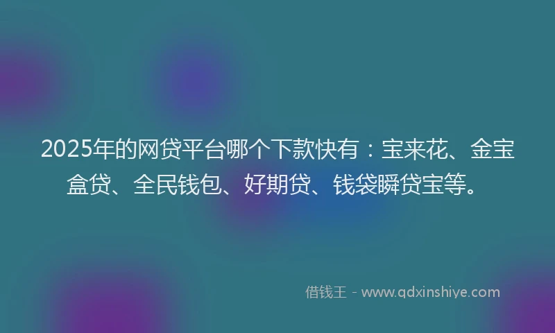 2025年的网贷平台哪个下款快有：宝来花、金宝盒贷、全民钱包、好期贷、钱袋瞬贷宝等。