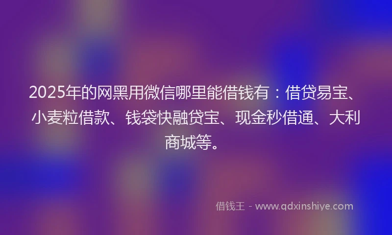 2025年的网黑用微信哪里能借钱有：借贷易宝、小麦粒借款、钱袋快融贷宝、现金秒借通、大利商城等。