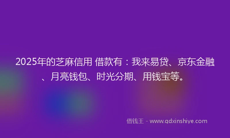 2025年的芝麻信用 借款有：我来易贷、京东金融、月亮钱包、时光分期、用钱宝等。