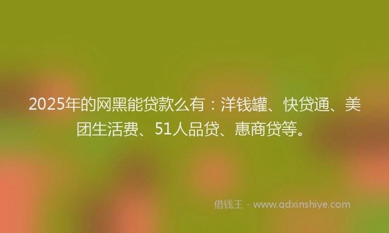2025年的网黑能贷款么有：洋钱罐、快贷通、美团生活费、51人品贷、惠商贷等。