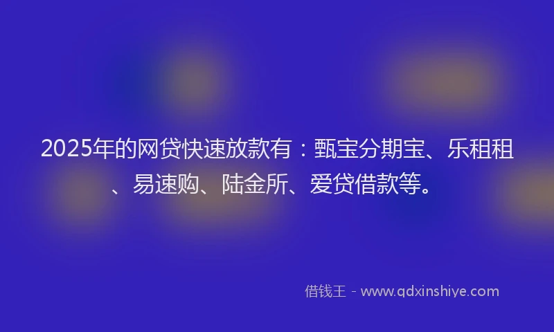 2025年的网贷快速放款有：甄宝分期宝、乐租租、易速购、陆金所、爱贷借款等。