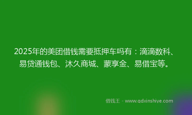 2025年的美团借钱需要抵押车吗有：滴滴数科、易贷通钱包、沐久商城、蒙享金、易借宝等。