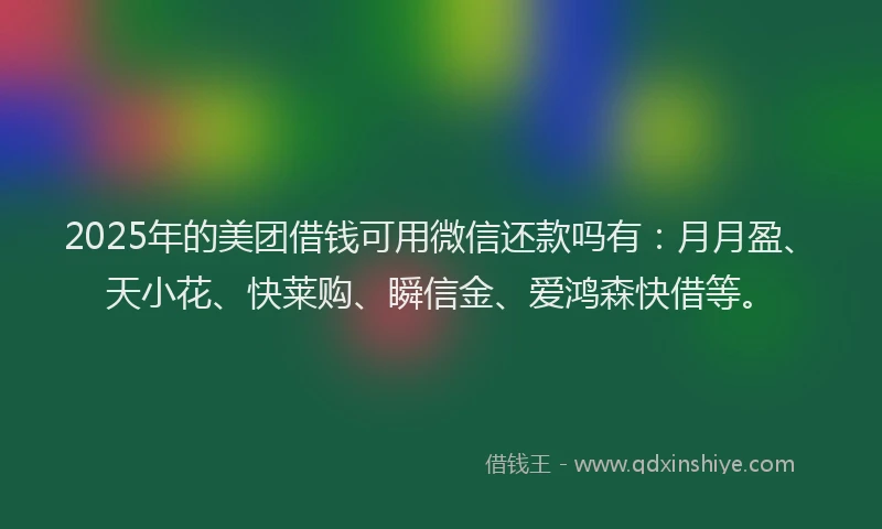2025年的美团借钱可用微信还款吗有：月月盈、天小花、快莱购、瞬信金、爱鸿森快借等。