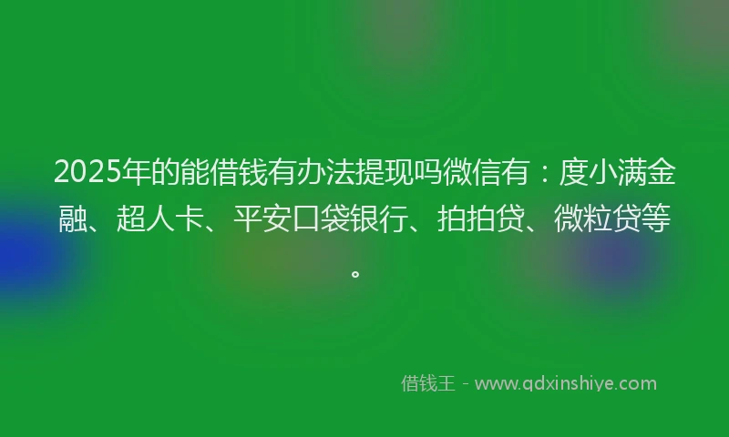 2025年的能借钱有办法提现吗微信有：度小满金融、超人卡、平安口袋银行、拍拍贷、微粒贷等。