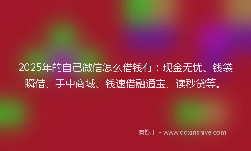 2025年的自己微信怎么借钱有：现金无忧、钱袋瞬借、手中商城、钱速借融通宝、读秒贷等。