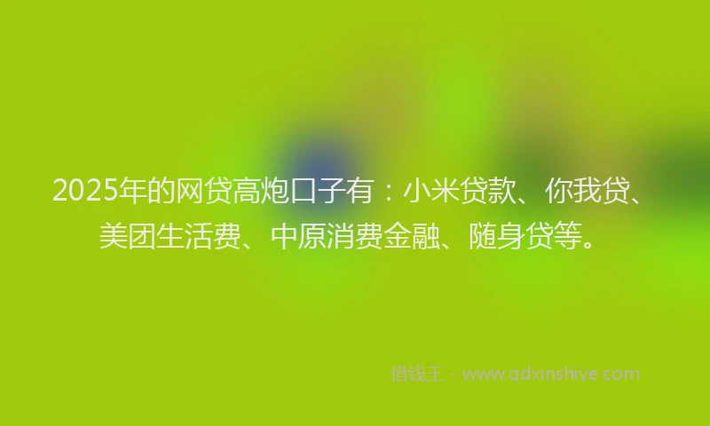 2025年的网贷高炮口子有：小米贷款、你我贷、美团生活费、中原消费金融、随身贷等。