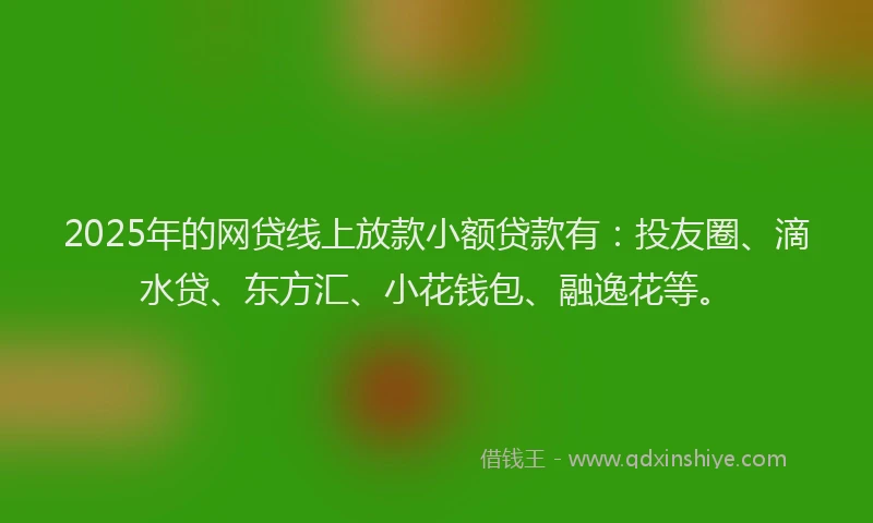 2025年的网贷线上放款小额贷款有：投友圈、滴水贷、东方汇、小花钱包、融逸花等。
