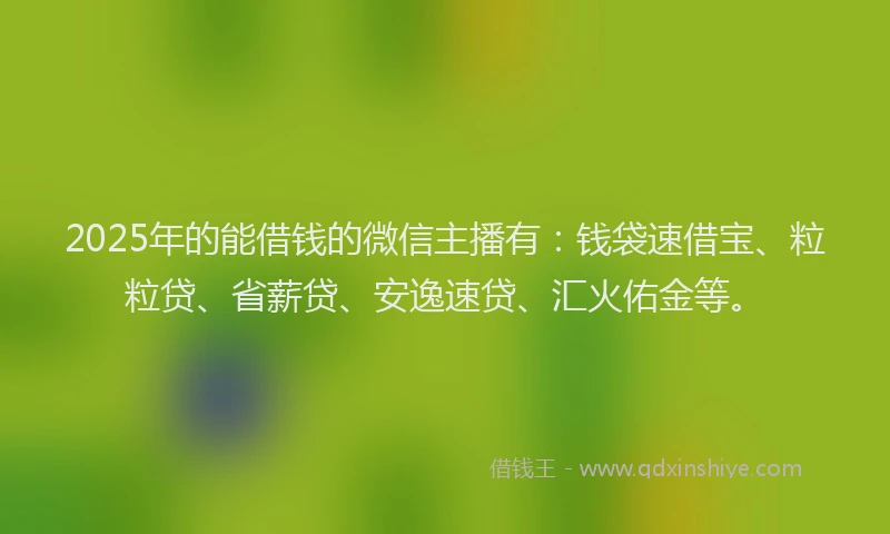 2025年的能借钱的微信主播有：钱袋速借宝、粒粒贷、省薪贷、安逸速贷、汇火佑金等。