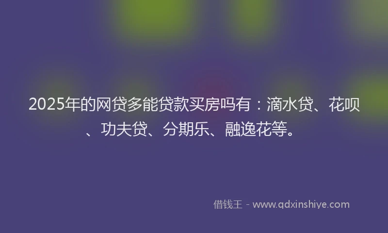 2025年的网贷多能贷款买房吗有：滴水贷、花呗、功夫贷、分期乐、融逸花等。