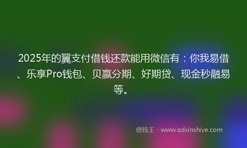 2025年的翼支付借钱还款能用微信有：你我易借、乐享Pro钱包、贝赢分期、好期贷、现金秒融易等。