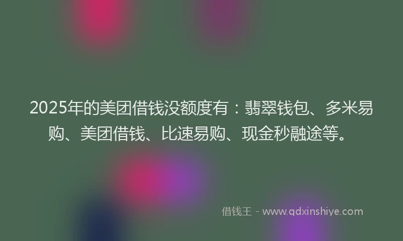 2025年的美团借钱没额度有：翡翠钱包、多米易购、美团借钱、比速易购、现金秒融途等。