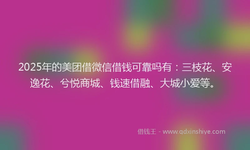 2025年的美团借微信借钱可靠吗有：三枝花、安逸花、兮悦商城、钱速借融、大城小爱等。